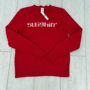 NWT PINK Victoria's Secret Red “Sleighin’” Sweater, Size Small